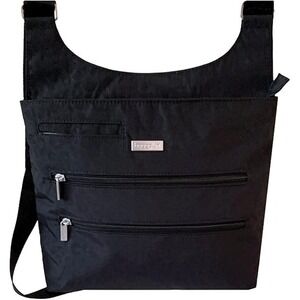 Baggallini Black Tonal Leopard Print Nylon Crossbody Messenger Travel Bag Zip